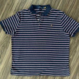 Polo Ralph Lauren Navy Blue &‎ Red Striped Short Sleeve Polo Shirt Classic Fit